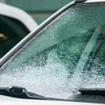 A car windshield frozen
